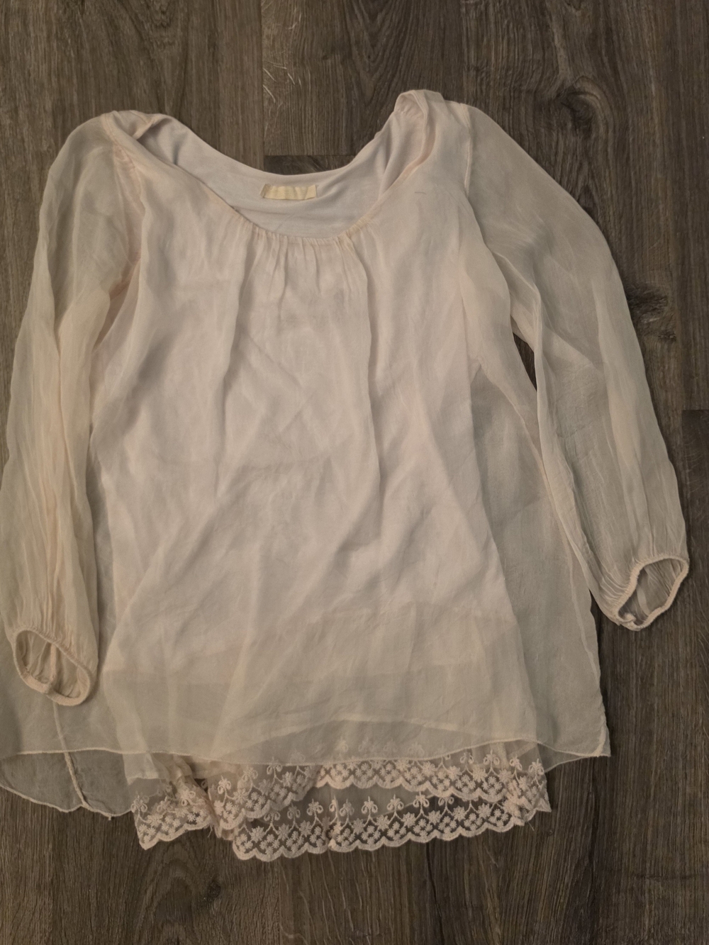 Philosophy di Alberta Ferretti Pale Pink Sheer Lace-Hem Blouse